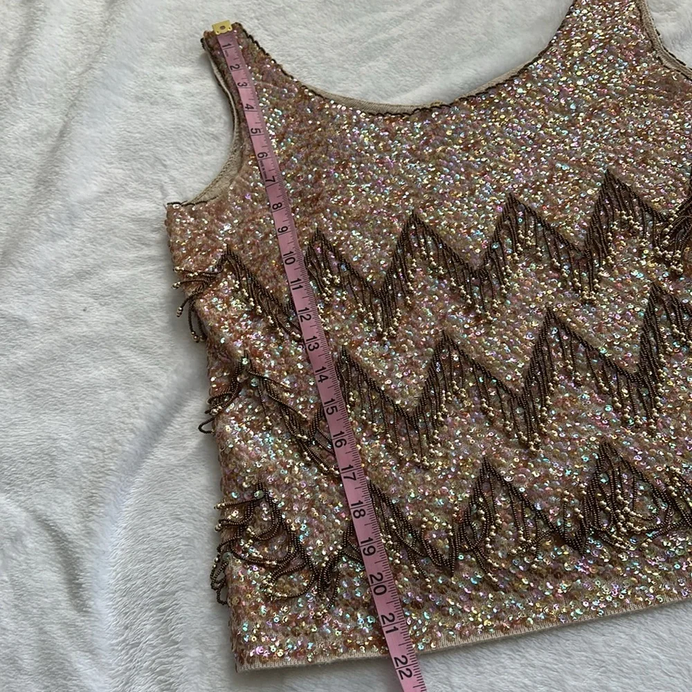 Vintage Womens Hand Beaded Wool Embellished Sleeveless Top M Glam Wearable Art - Picture 7 of 8